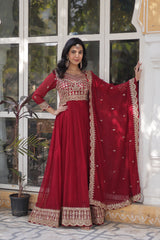 Designer Faux Blooming Gown with Zari Sequins Embroidery & Designer Dupatta