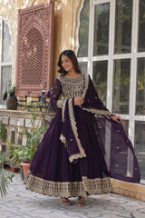 Designer Faux Blooming Gown with Zari Sequins Embroidery & Designer Dupatta