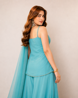 Aqua Blue Premium Embroidered Suit Set with Palazzo