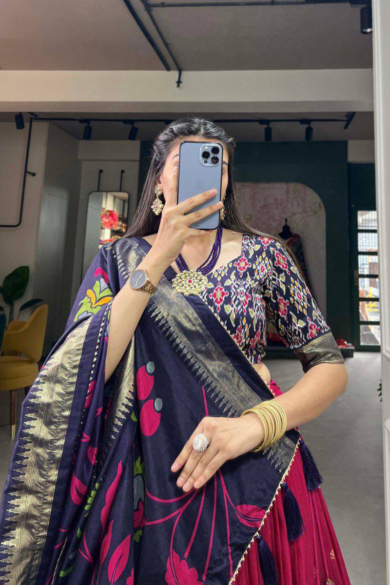 Step into the world of timeless beauty with this Dola Silk Lehenga Set.