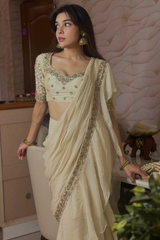 White Organza Designer Saree Set with Silk Thread & Sequins Embroidery