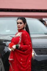Elegant Red Embroidered Anarkali Set with Matching Dupatta