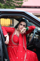 Elegant Red Embroidered Anarkali Set with Matching Dupatta