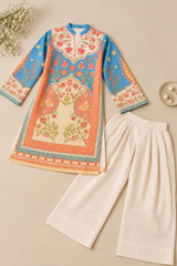 Pastel Blue Printed Kurta Palazzo Set
