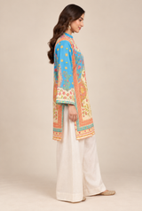 Pastel Blue Printed Kurta Palazzo Set