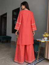 Coral Embroidered Kurta - Palazzo Set