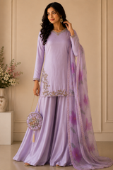 Lavender Bloom Embroidered Kurta Palazzo Set