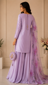 Lavender Bloom Embroidered Kurta Palazzo Set