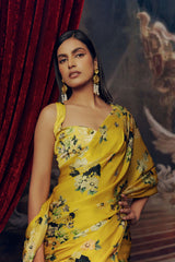 Tina Canary Yellow Satin Silk Saree