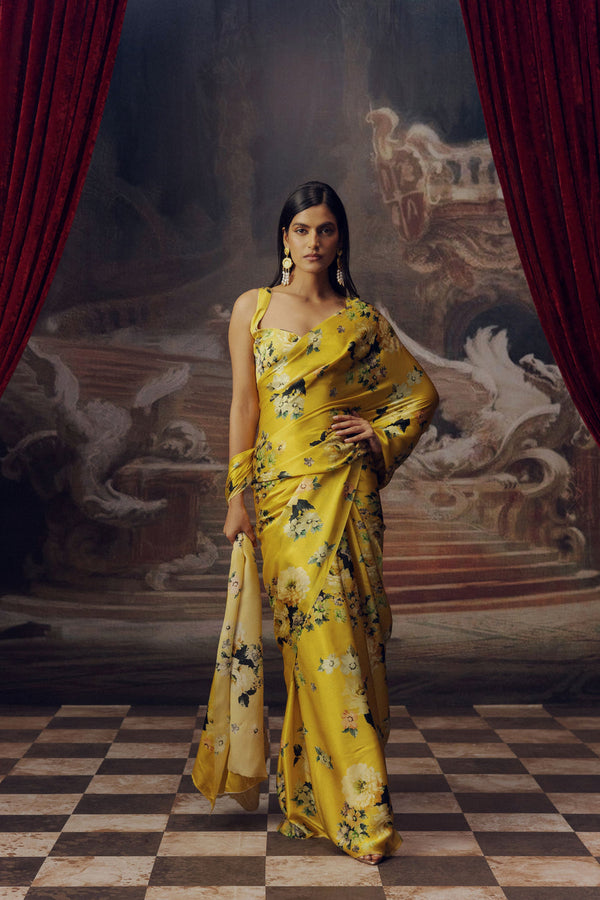 Tina Canary Yellow Satin Silk Saree