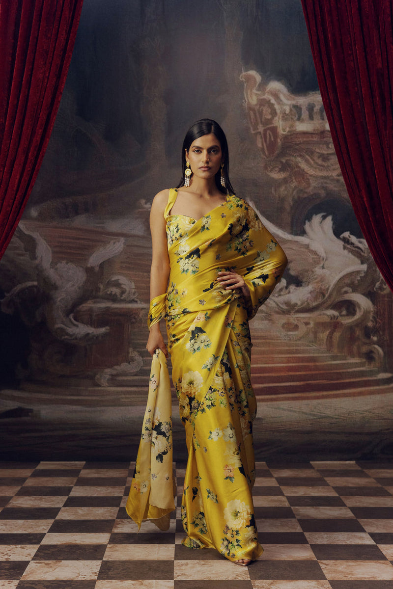 Tina Canary Yellow Satin Silk Saree