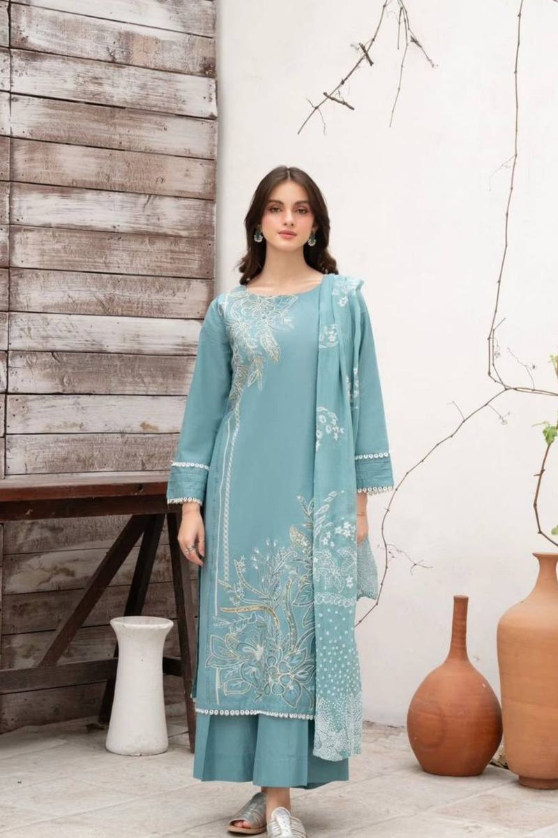 DESIGNER WEAR EXCLUSIVE SUIT IN SEQUENCE EMBROIDERED ROMAN SILK FABRIC TOP AND PANT WITH DUPATTA PAIR