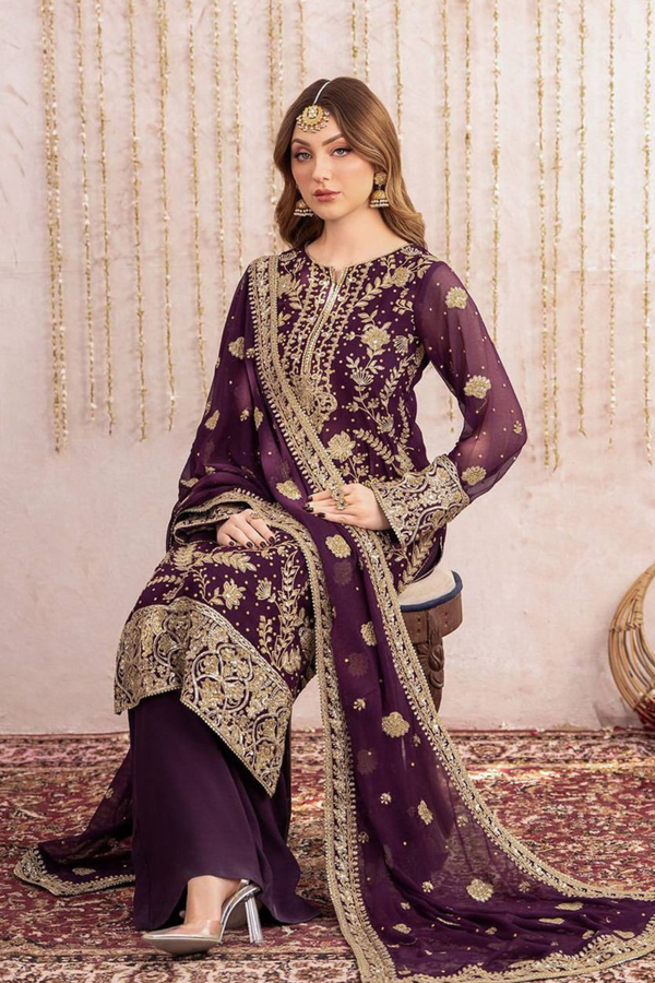 Step out in style with this beautifully crafted 3-piece set, featuring intricate sequin embroidery(imp)