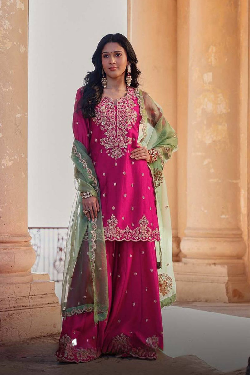 EXCLUSIVE DESIGNER SEQUANCE EMBROIDERY WORKED KURTI, PLAZZO AND DUPATTA