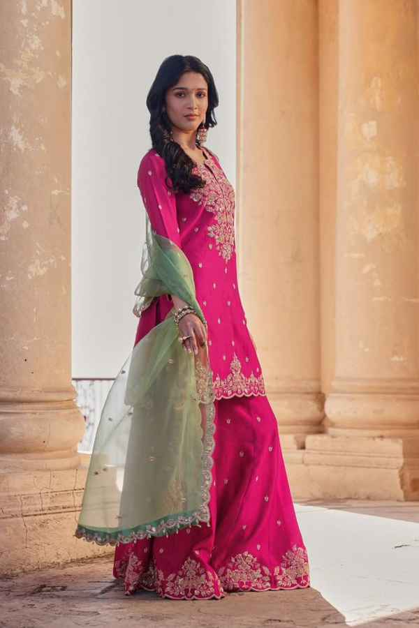 EXCLUSIVE DESIGNER SEQUANCE EMBROIDERY WORKED KURTI, PLAZZO AND DUPATTA
