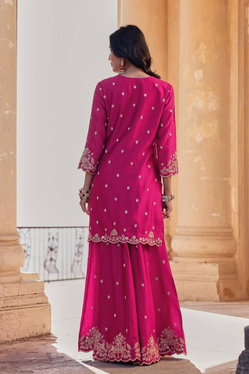 EXCLUSIVE DESIGNER SEQUANCE EMBROIDERY WORKED KURTI, PLAZZO AND DUPATTA