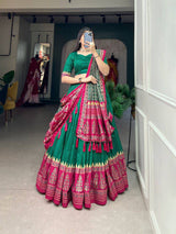 Tussar Silk Lehenga Set with Ikkat Patola Print & Foil Work – A Timeless Elegance
