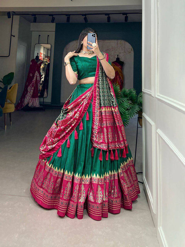 Tussar Silk Lehenga Set with Ikkat Patola Print & Foil Work – A Timeless Elegance