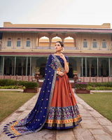 Regal Tussar Silk Lehenga Set with Ikkat Patola Print & Foil Work