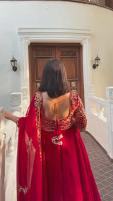 DESIGNER WEAR EXCLUSIVE AND EMBROIDERED GOWN AND PANT PAIR WITH DUPATTA IN GEORGETTE