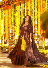Brown Floral Statement Maxi Dress