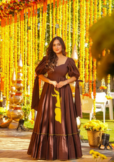 Brown Floral Statement Maxi Dress