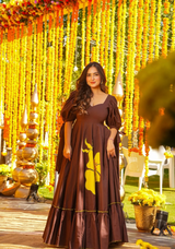 Brown Floral Statement Maxi Dress