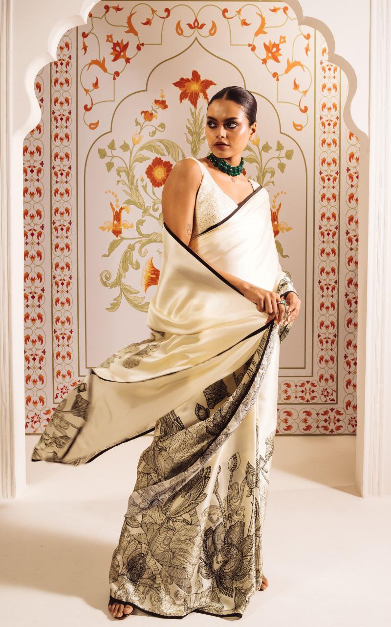 Roohani Sketch Ivory Satin Saree